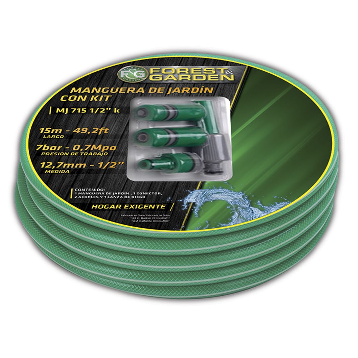FOREST AND GARDEN - MANGUERA 1/2 CON TELA 15 MTS ACCESORIOS JARDIN