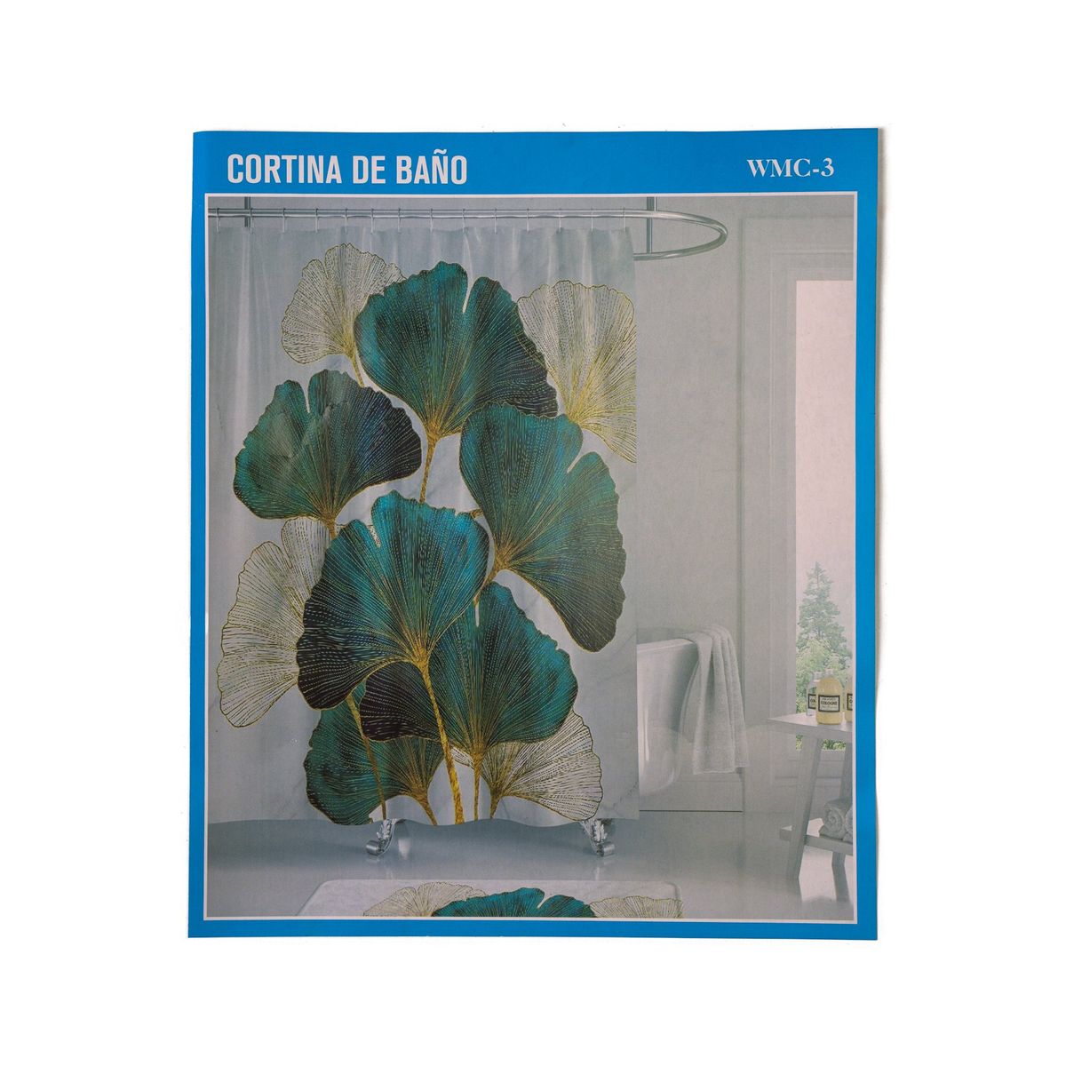 CHINITOWN - Cortina de Ducha Con Argollas Blanca Estampado Chinitown