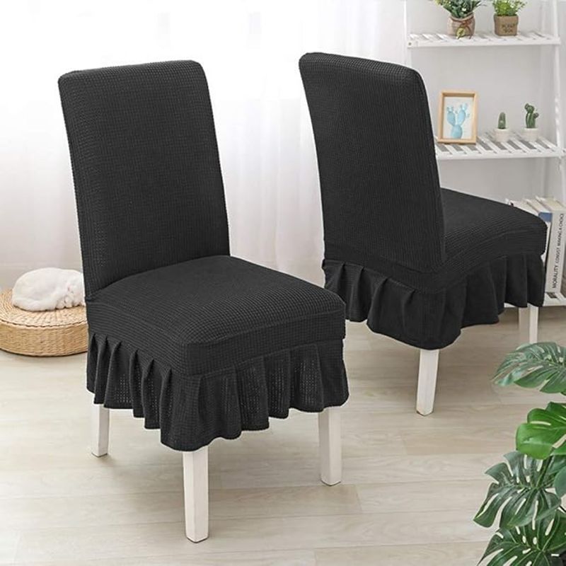 GENERICO - SET DE 6 FUNDAS DE SILLAS CUADRILLE CON FALDON NEGRA