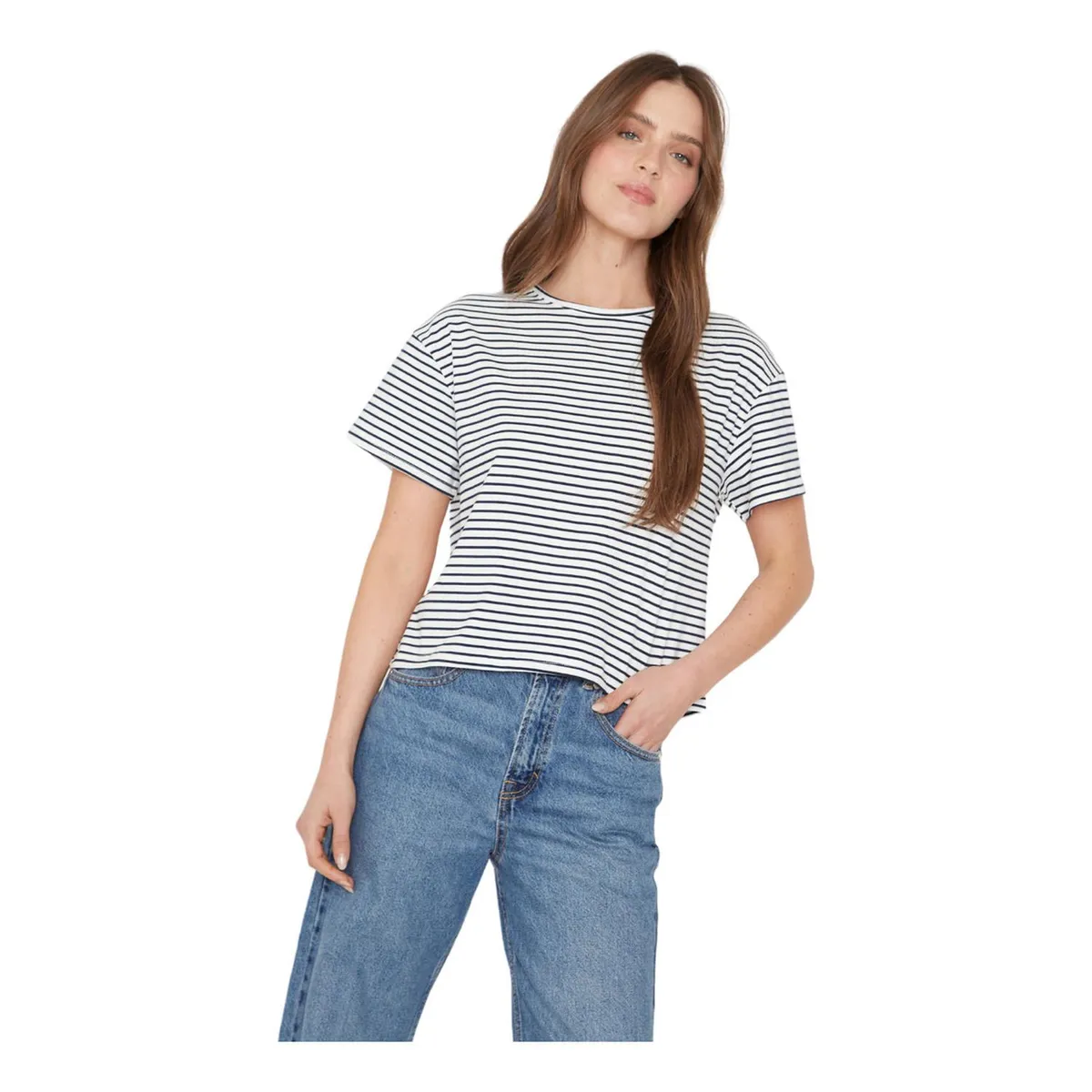 JACINTA TIENDA - Polera Ara blanca y azul Jacinta Tienda