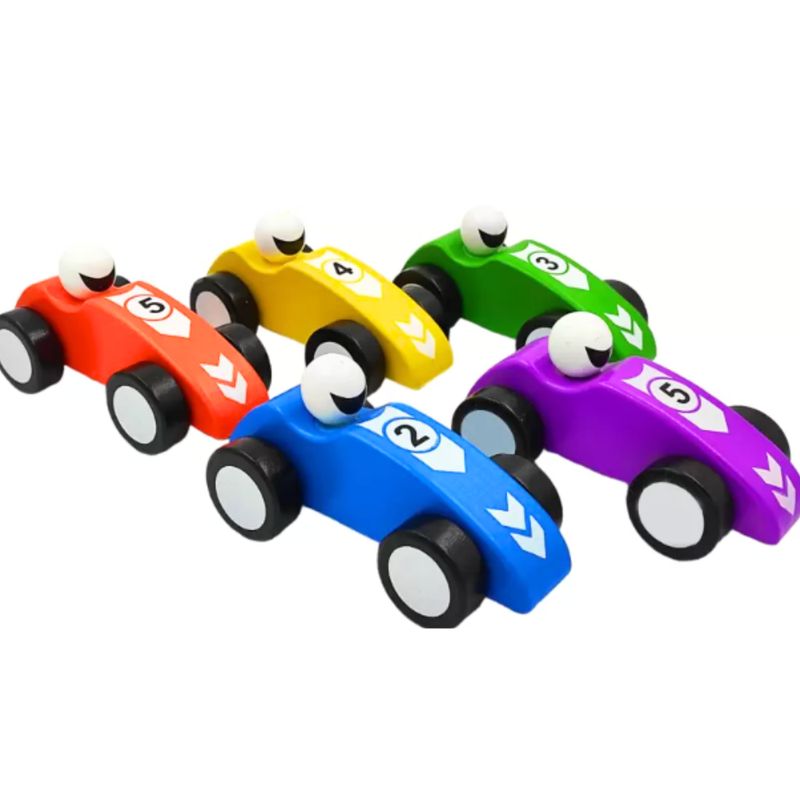 GENERICO - Set 5 Autos De Carrera Madera Infantil