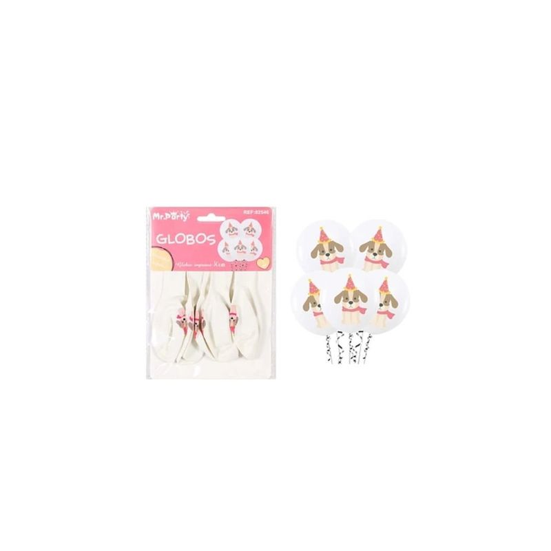 GENERICO - Globos De Látex Blancos Con Perritos Mate 30cm 5pcs