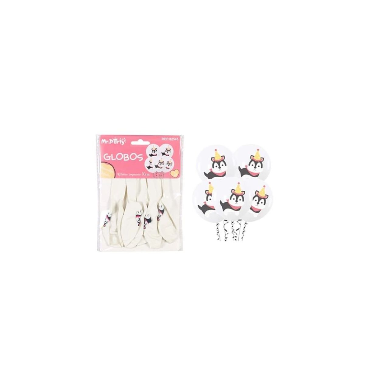GENERICO - Globos De Látex Blancos Con Perritos Mate 30cm 5pcs
