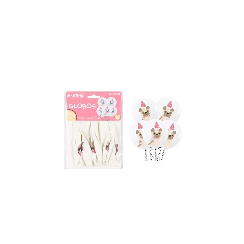 GENERICO - Globos De Látex Blancos Con Perritos Mate 30cm 5pcs