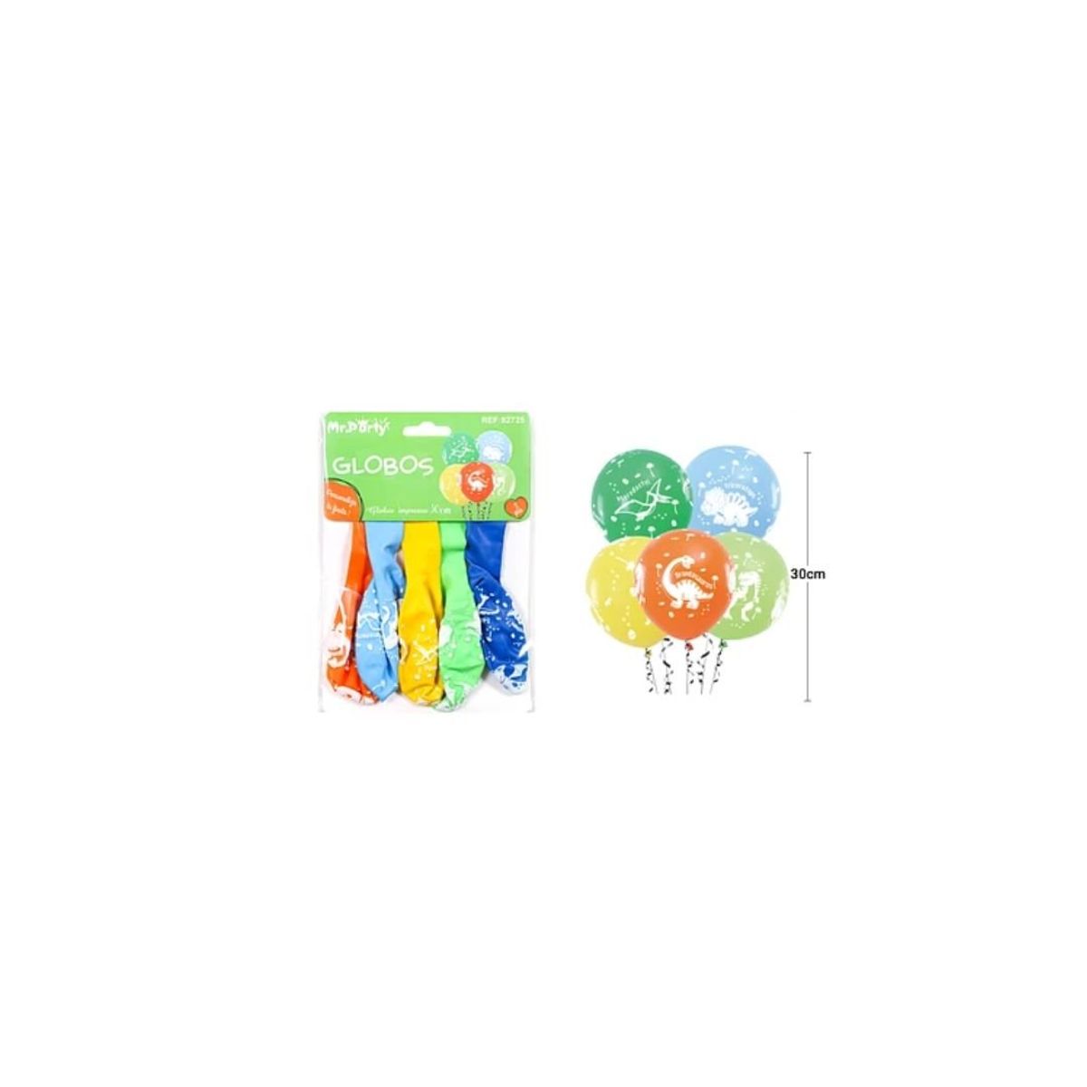 GENERICO - Globos De Látex Multicolor Con Dinosaurios 30cm 5pcs