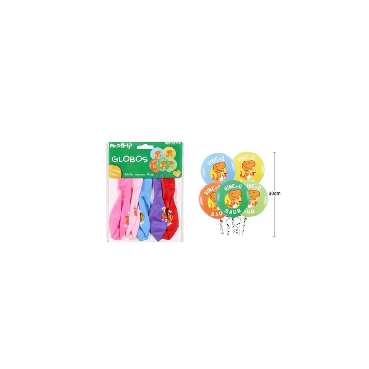 GENERICO - Globos De Látex Mate Multicolor Con Dinosaurios 30cm 5pcs