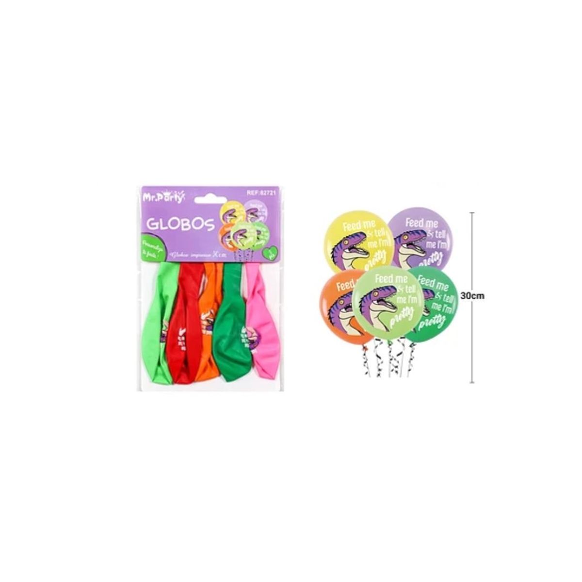 GENERICO - Globos De Látex Mate Multicolor Con Dinosaurios 30cm 5pcs