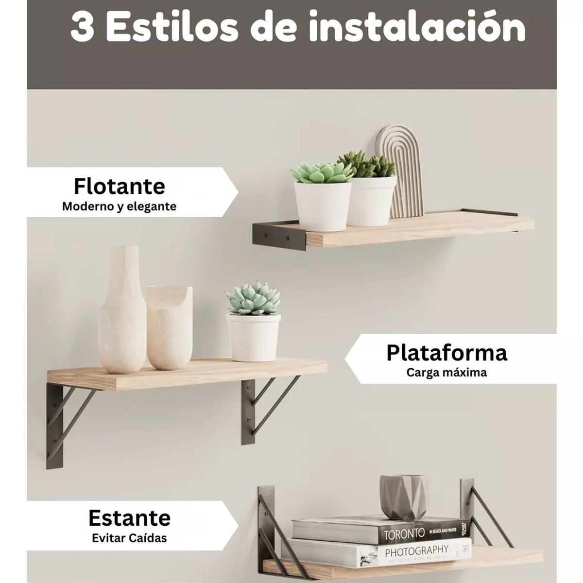 KUANGYE - Repisas Flotantes De Madera Multipropósito Kit X3
