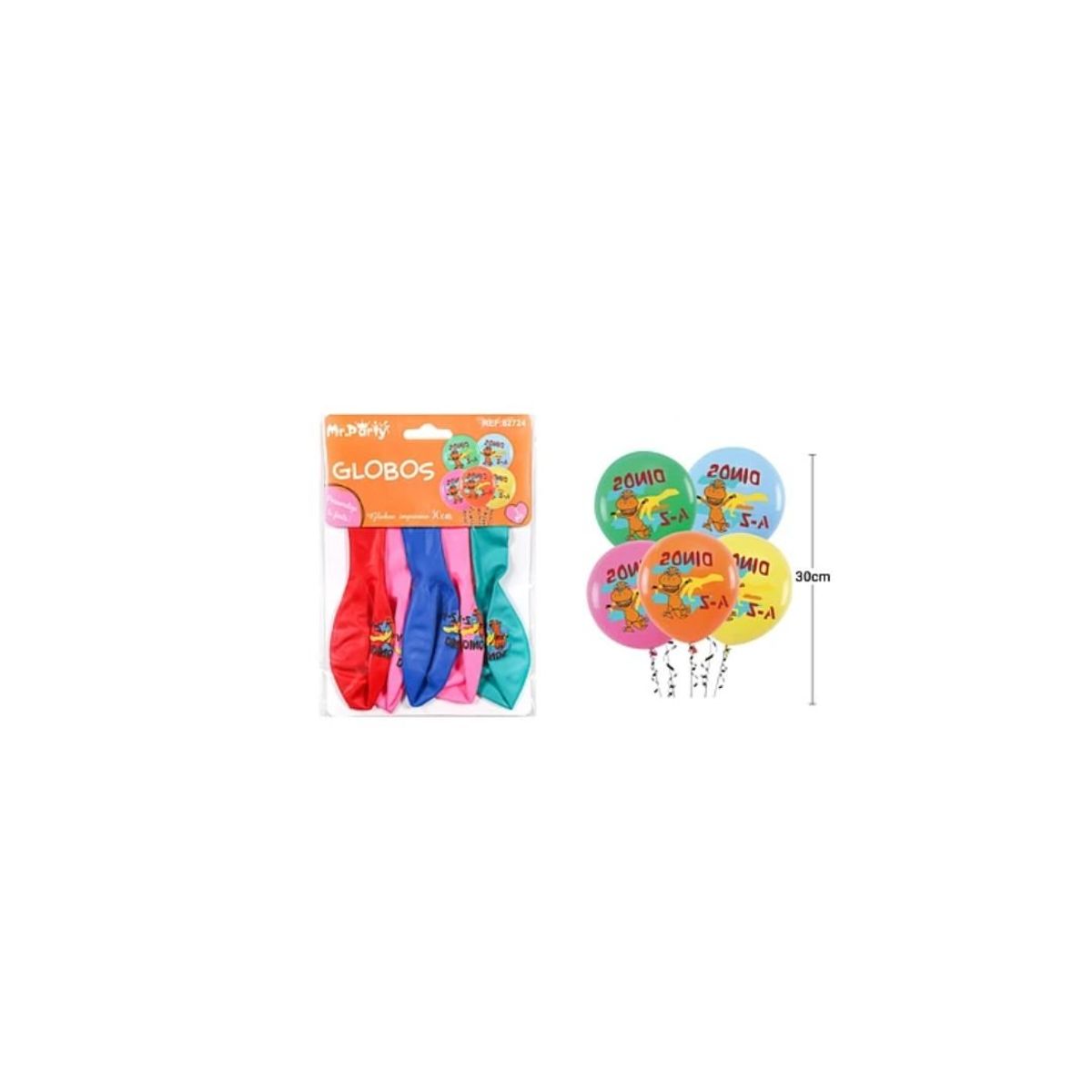 GENERICO - Globos De Látex Mate Multicolor Con Dinosaurios 30cm 5pcs