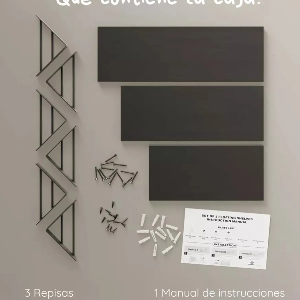 KUANGYE - Repisas Flotantes De Madera Multipropósito Kit X3