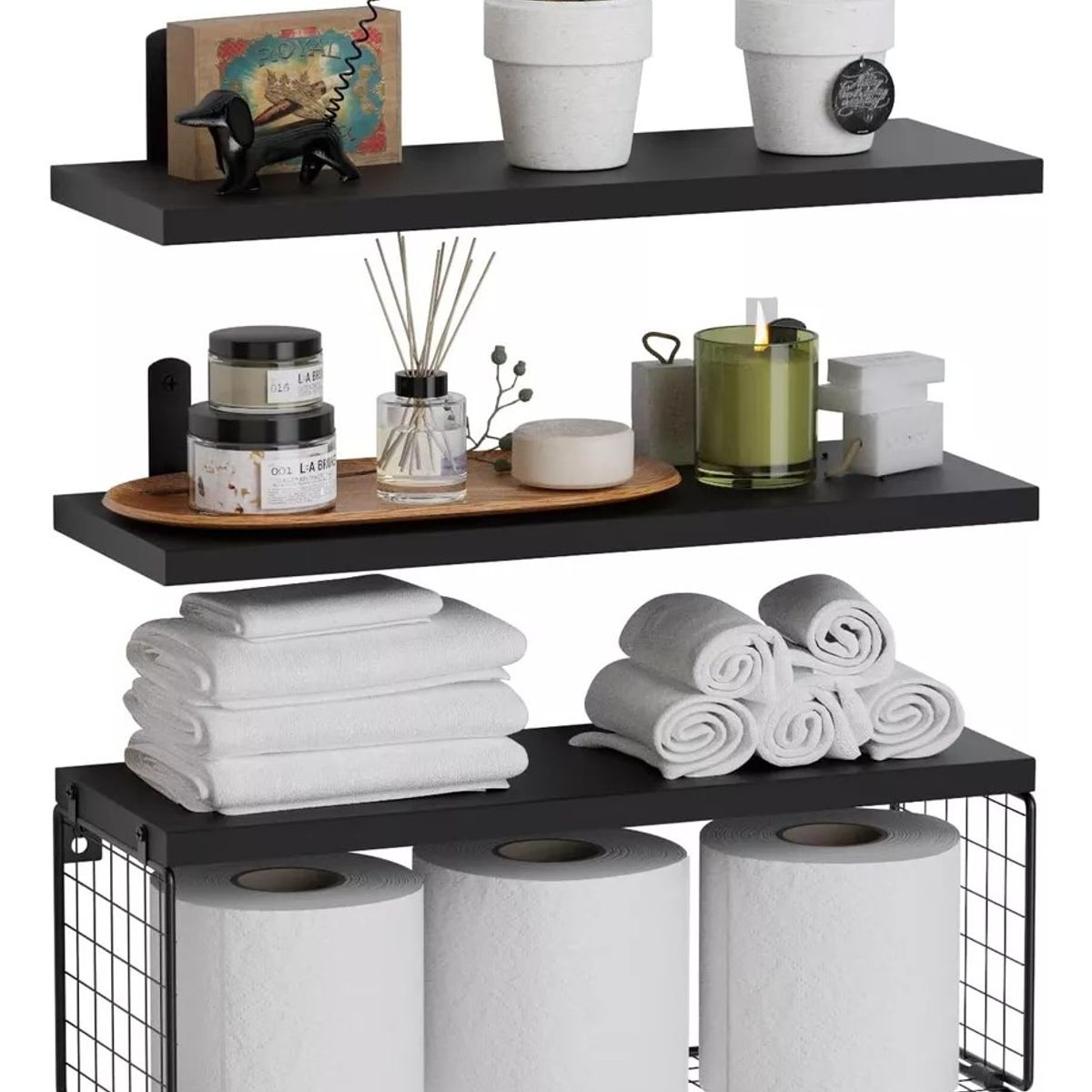 KUANGYE - Repisas Flotantes De Madera Modernas X3 Con Reja 100% Pino