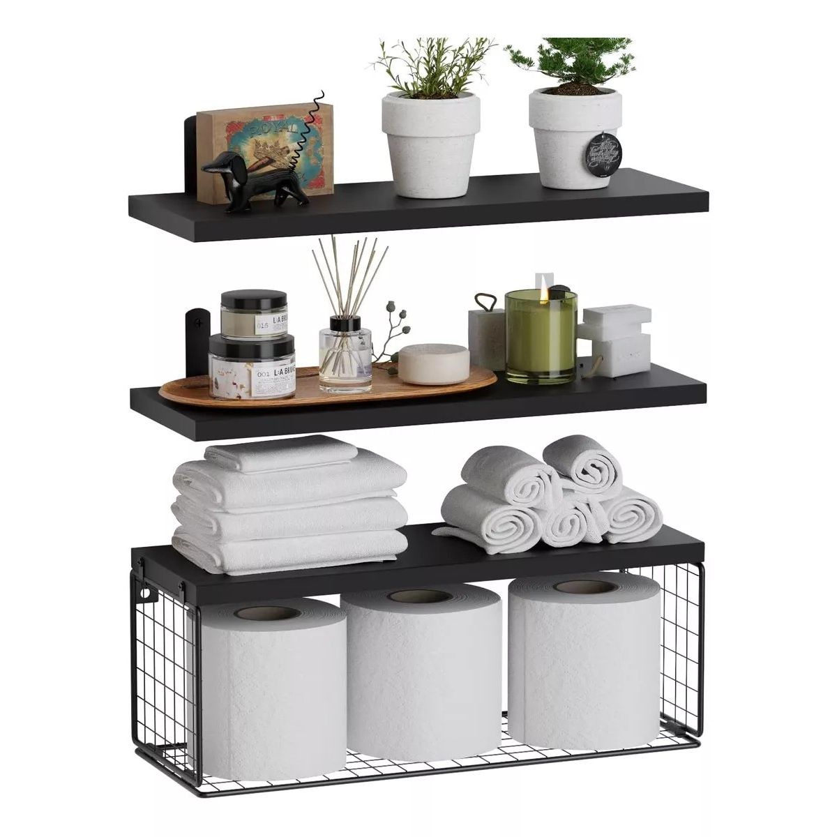 KUANGYE - Repisas Flotantes De Madera Modernas X3 Con Reja 100% Pino