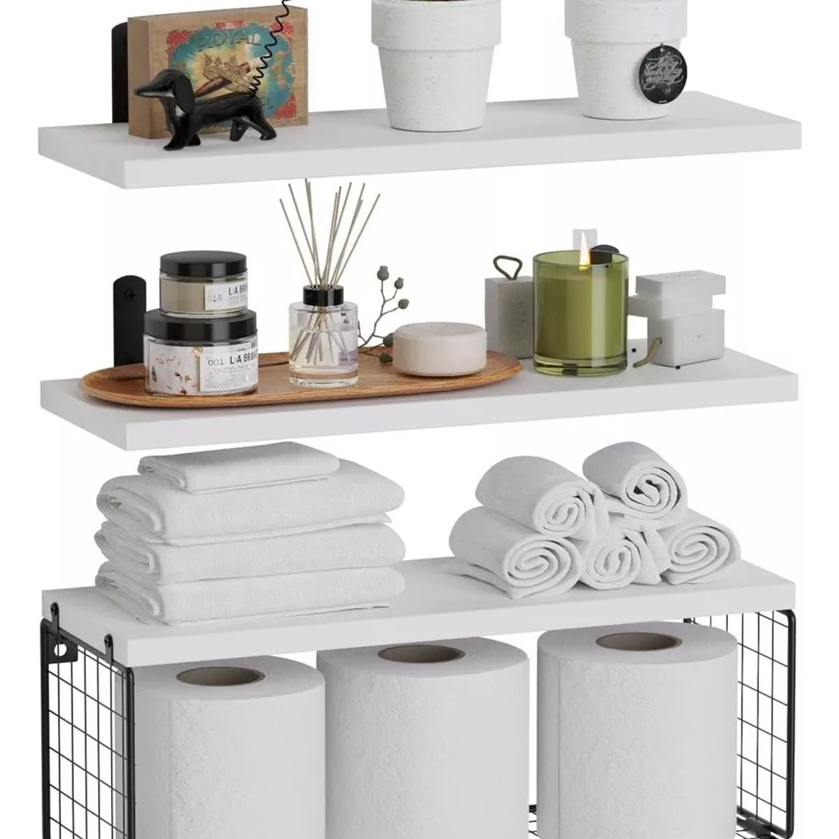 KUANGYE - Repisas Flotantes De Madera Modernas X3 Con Reja 100% Pino