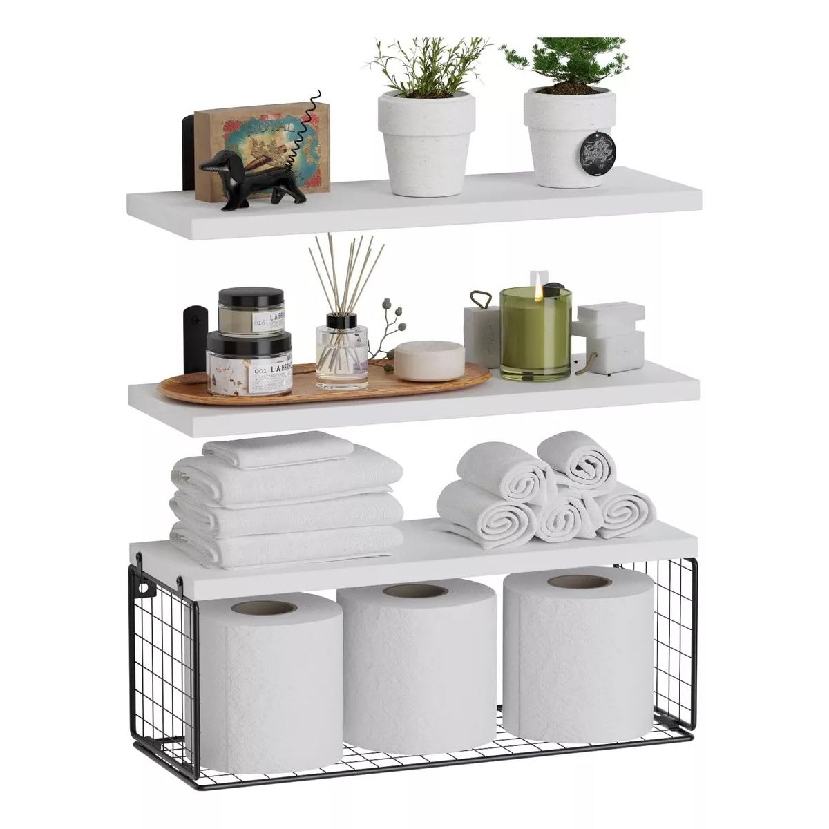 KUANGYE - Repisas Flotantes De Madera Modernas X3 Con Reja 100% Pino