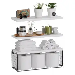 KUANGYE - Repisas Flotantes De Madera Modernas X3 Con Reja 100% Pino
