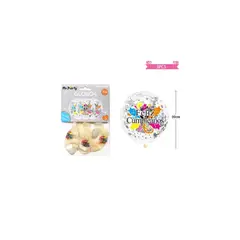 GENERICO - Globos De Látex Confeti Plateado Feliz Cumpleaños 30cm 3pcs