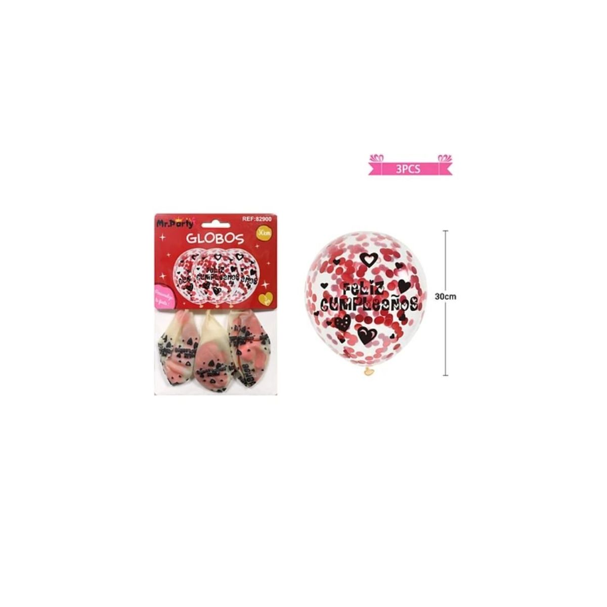 GENERICO - Globos De Látex Confeti Rojo Feliz Cumpleaños 30cm 3pcs