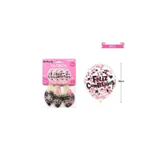 GENERICO - Globos De Látex Confetti Rosado Feliz Cumpleaños 30cm 3pcs
