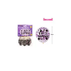 GENERICO - Globos De Látex Confeti Morado Feliz Cumpleaños 30cm 3pcs