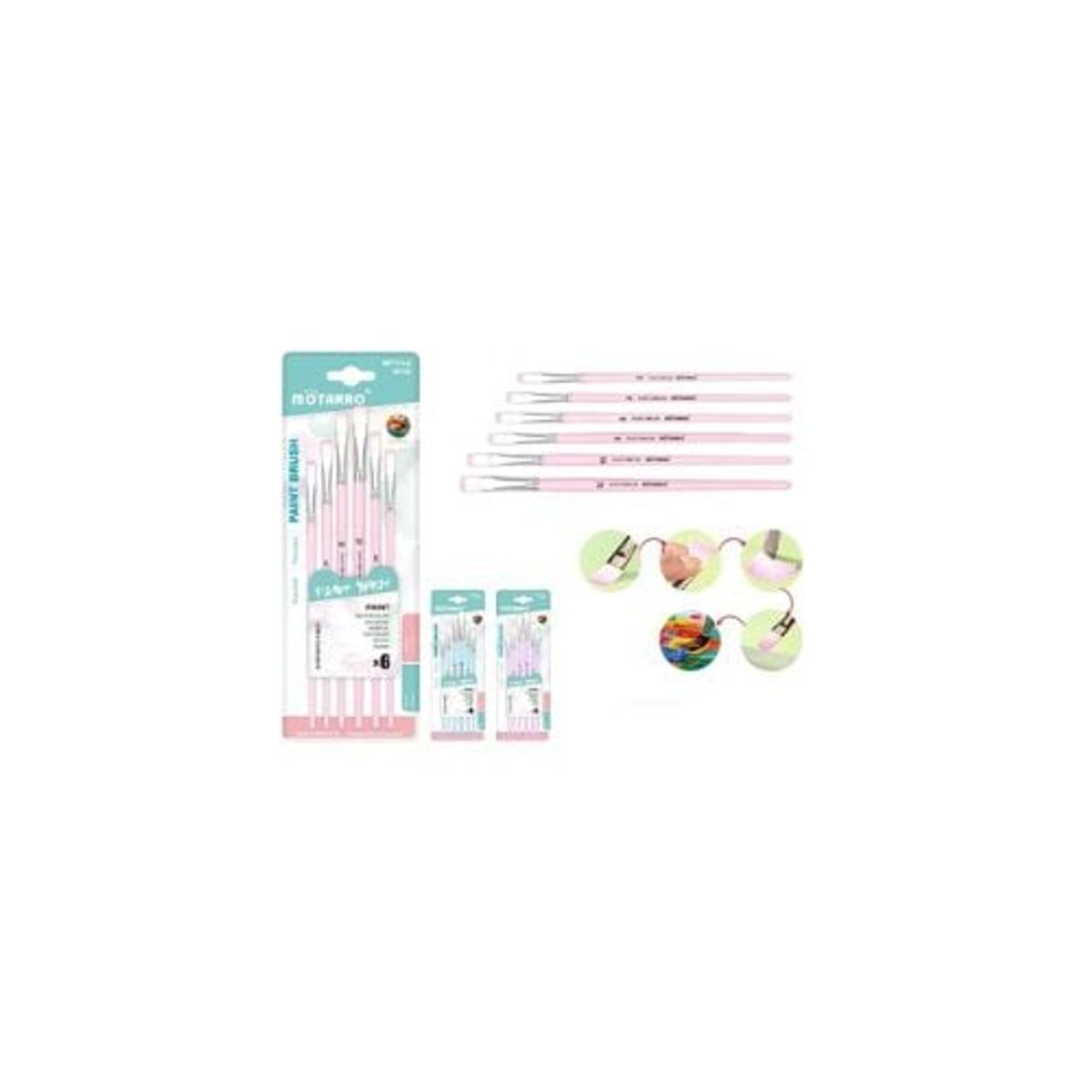 GENERICO - Set Pinceles Rosado Cuadrado 6 Pcs