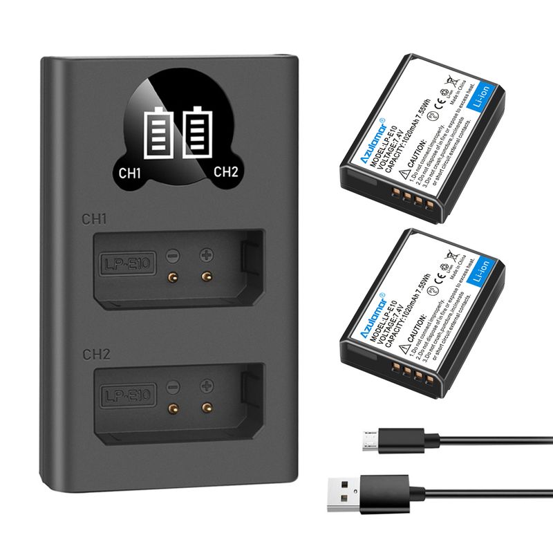 AZULAMAR - Lp-e10 2x Batería Y Cargador Para Canon T7 T6 T5 T100