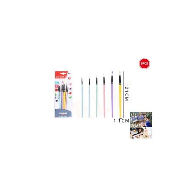 GENERICO - Pinceles Redondos En Punta 21 Cm 6Pcs