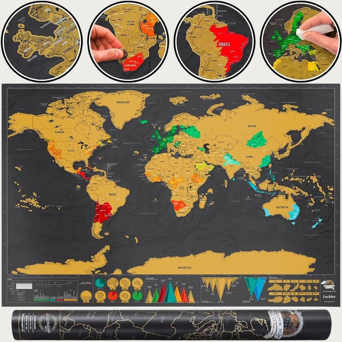 KUANGYE - Póster Rascable Mapa Mundi Scratch Ideal Para Viajeros