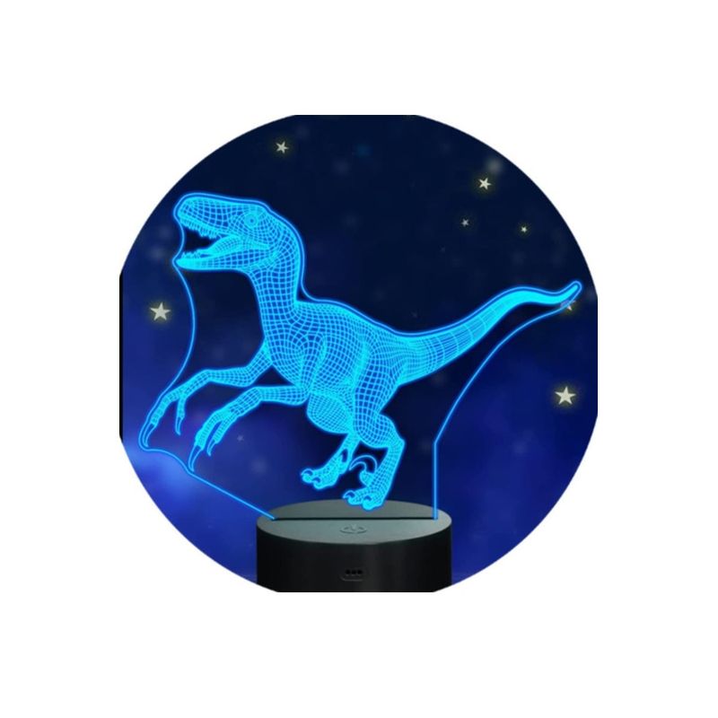 GENERICO - Lampara ilusión 3D Dinosaurio Velociraptor De 7 Colores