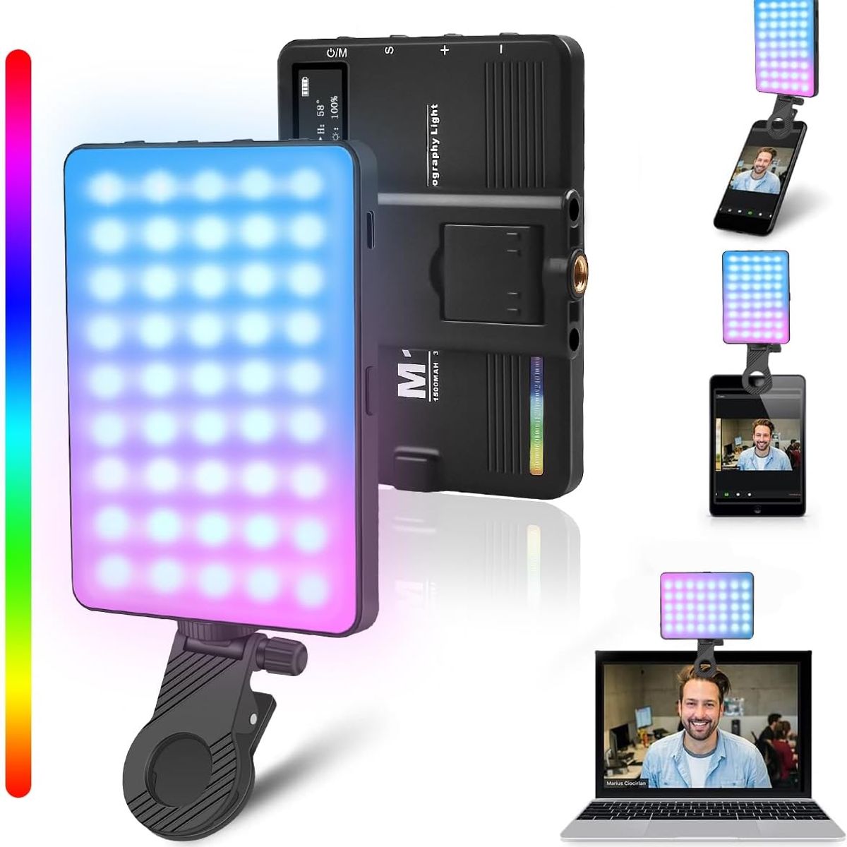 AZULAMAR - Luz De Video Rgb Led Con Clip Para 15 16 Pro Max Celular Macbook