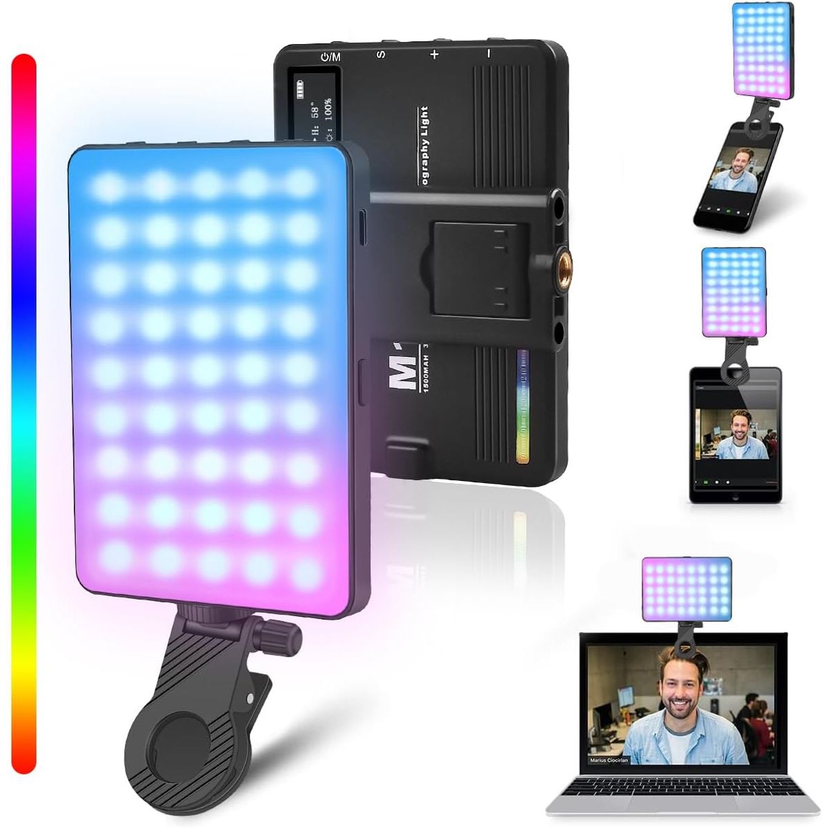 AZULAMAR - Luz De Video Rgb Led Con Clip Para 15 16 Pro Max Celular Macbook