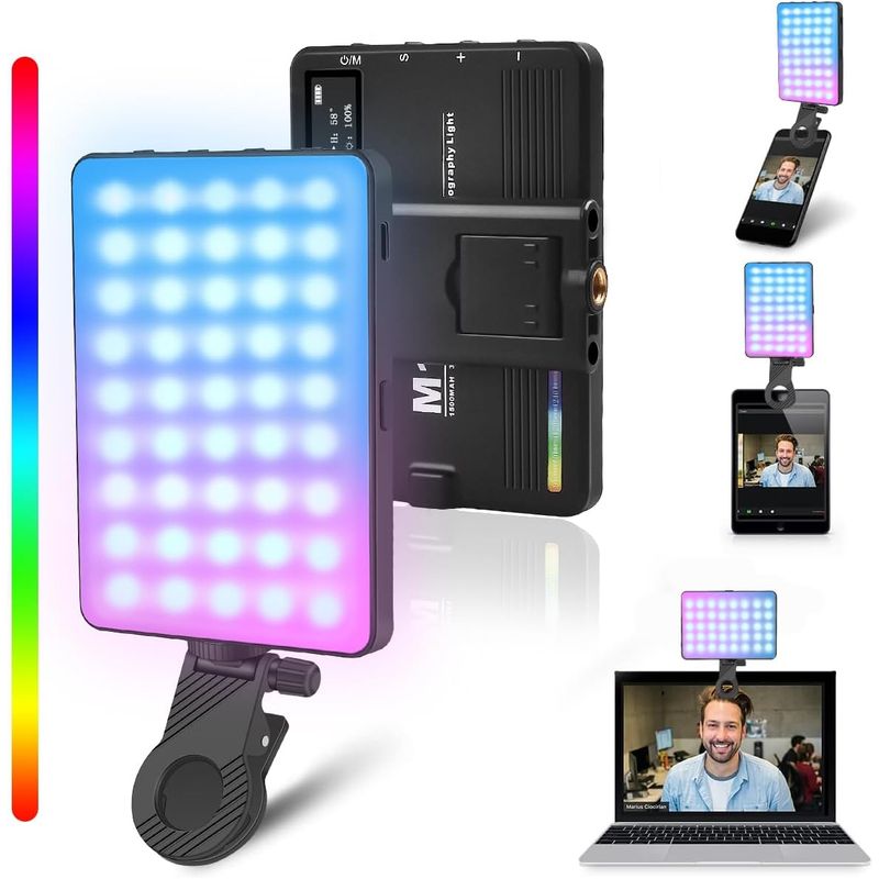 AZULAMAR - Luz De Video Rgb Led Con Clip Para 15 16 Pro Max Celular Macbook