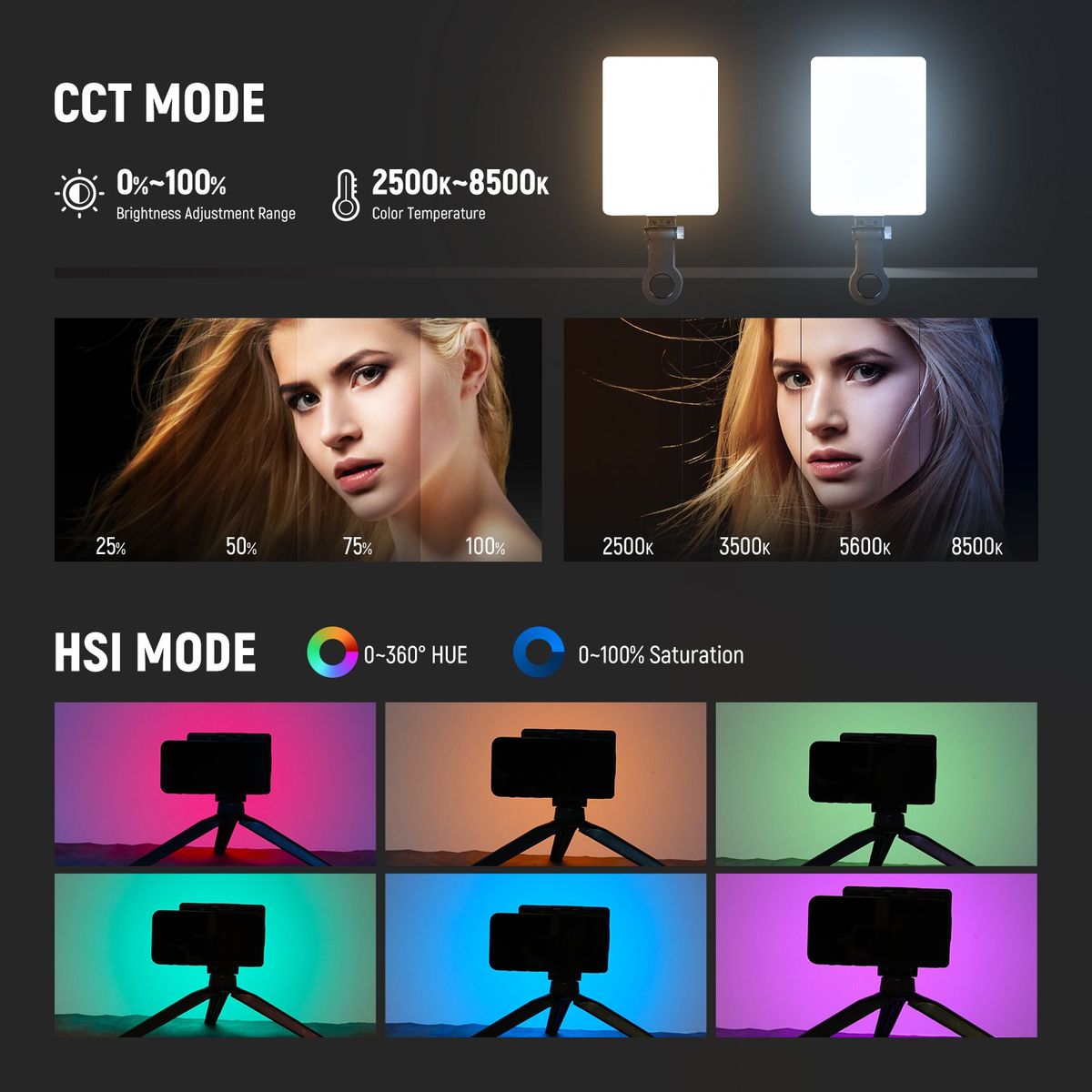 AZULAMAR - Luz De Video Rgb Led Con Clip Para 15 16 Pro Max Celular Macbook