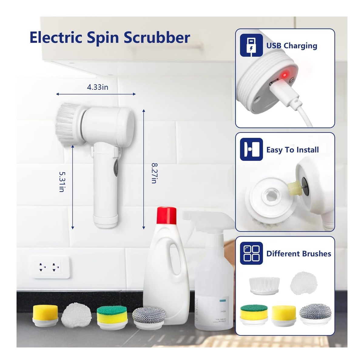 ATURE - Set 10 Pcs Cepillo De Limpieza Eléctrico Limpiador De Cocina