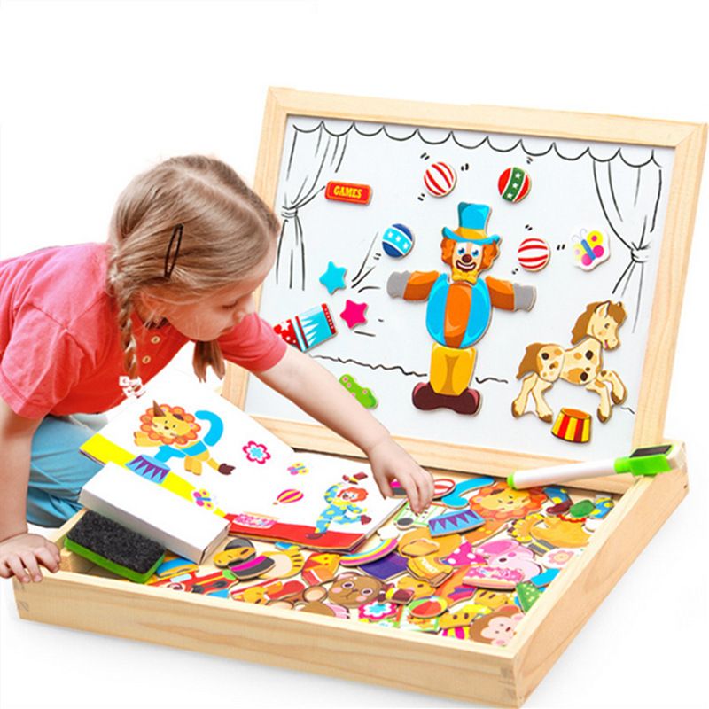 KUANGYE - 100 Pcs Circo Rompecabezas Puzzles Madera Magnético