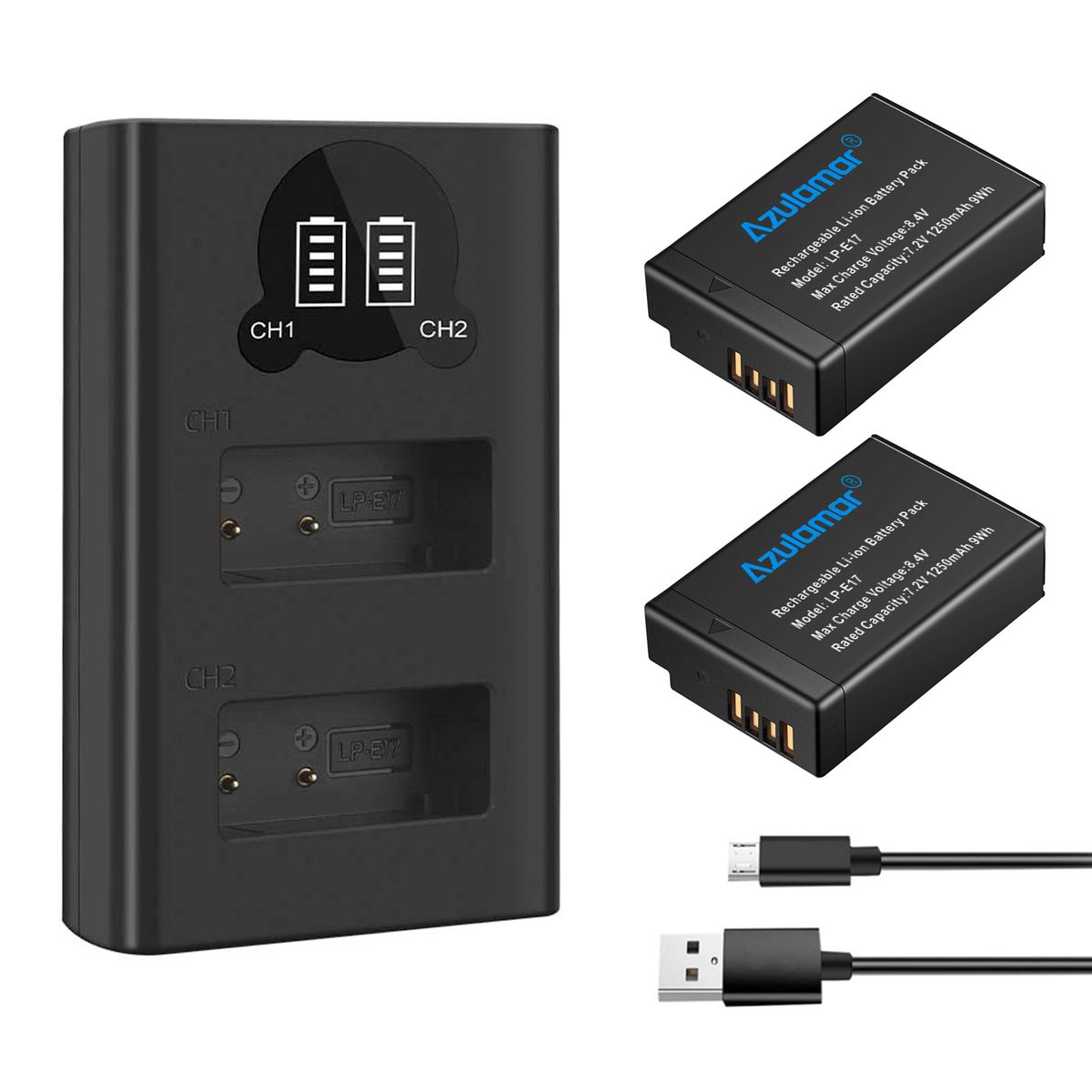 AZULAMAR - Lp-e17 2x Batería Y Cargador Para Canon R100 R50 R10 T8i T7i Rp Sl3