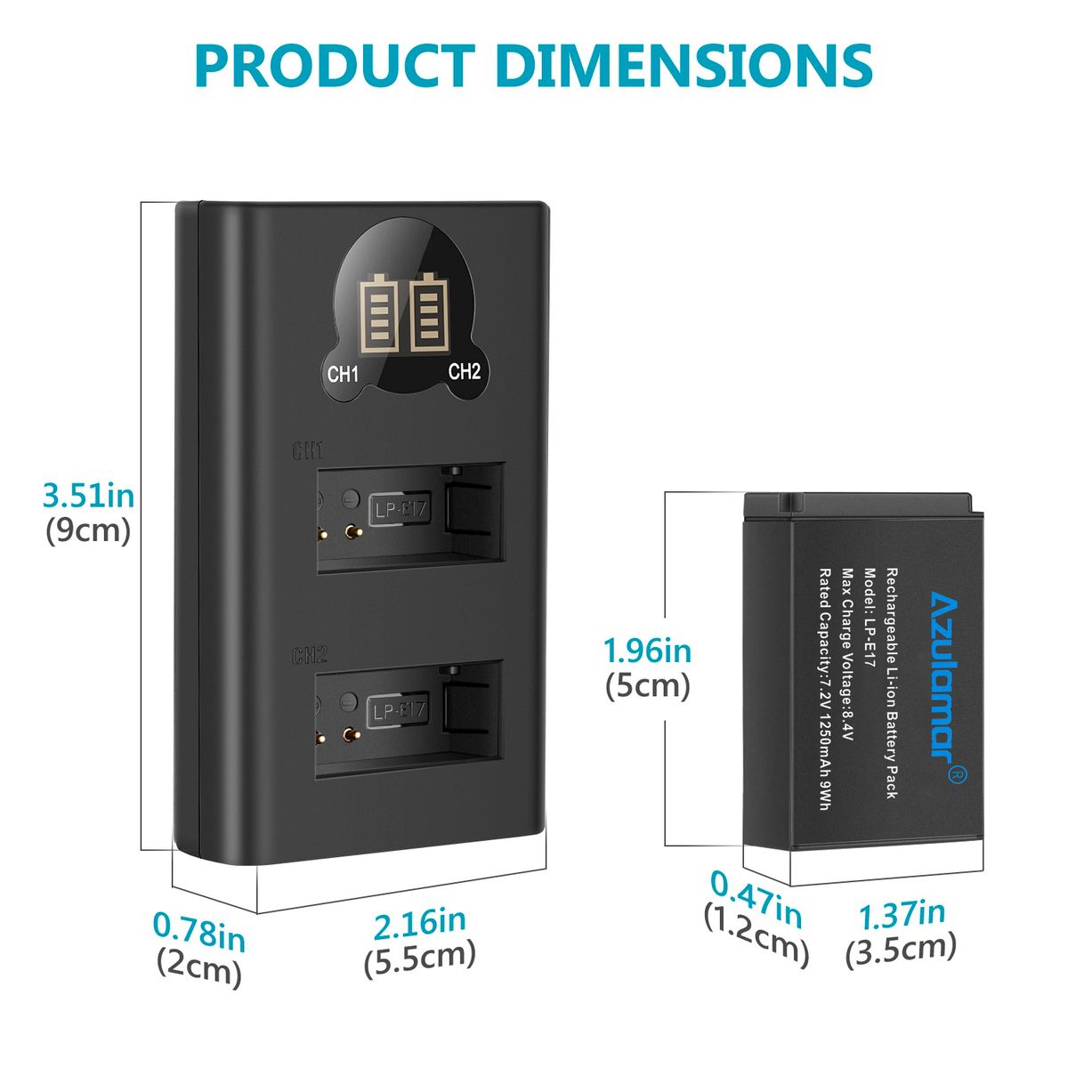 AZULAMAR - Lp-e17 2x Batería Y Cargador Para Canon R100 R50 R10 T8i T7i Rp Sl3