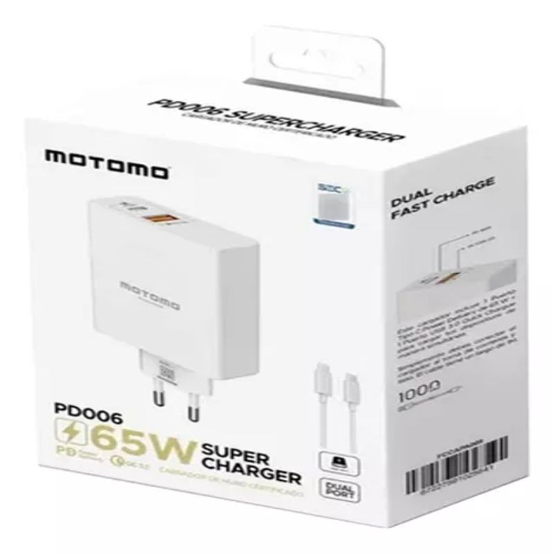 MOTOMO - Cargador Motomo Pd006 65w Carga Rapida + Cable Tipo C Blanco
