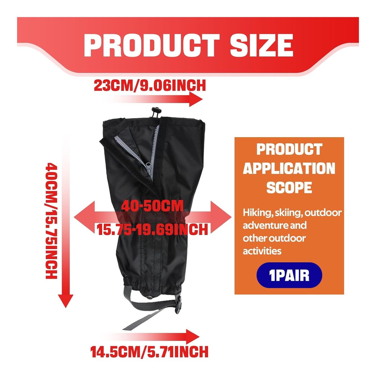 ATURE - Par Polainas De Piernas Para La Nieve Con Velcro Cremallera