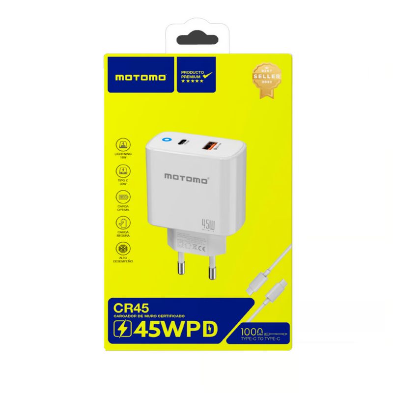 MOTOMO - Cargador Tipo C Turbo 45W Certificado Motomo