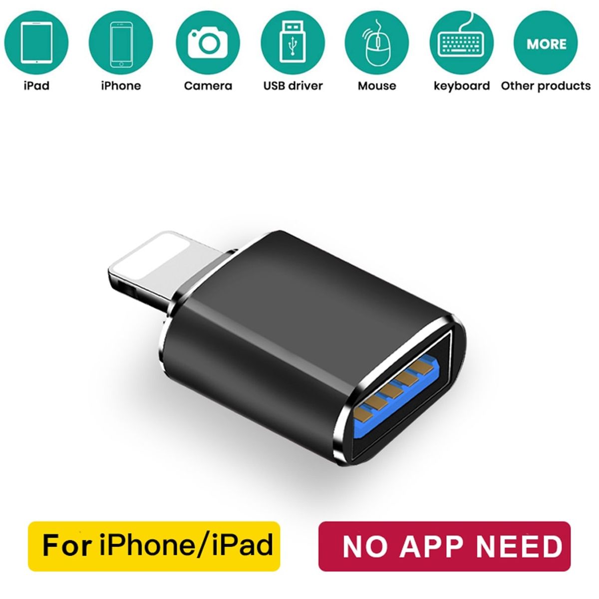 KUULAA - Adaptador Para iPhone 11 12 13 14 / Carga y datos de Lightning a USB-A