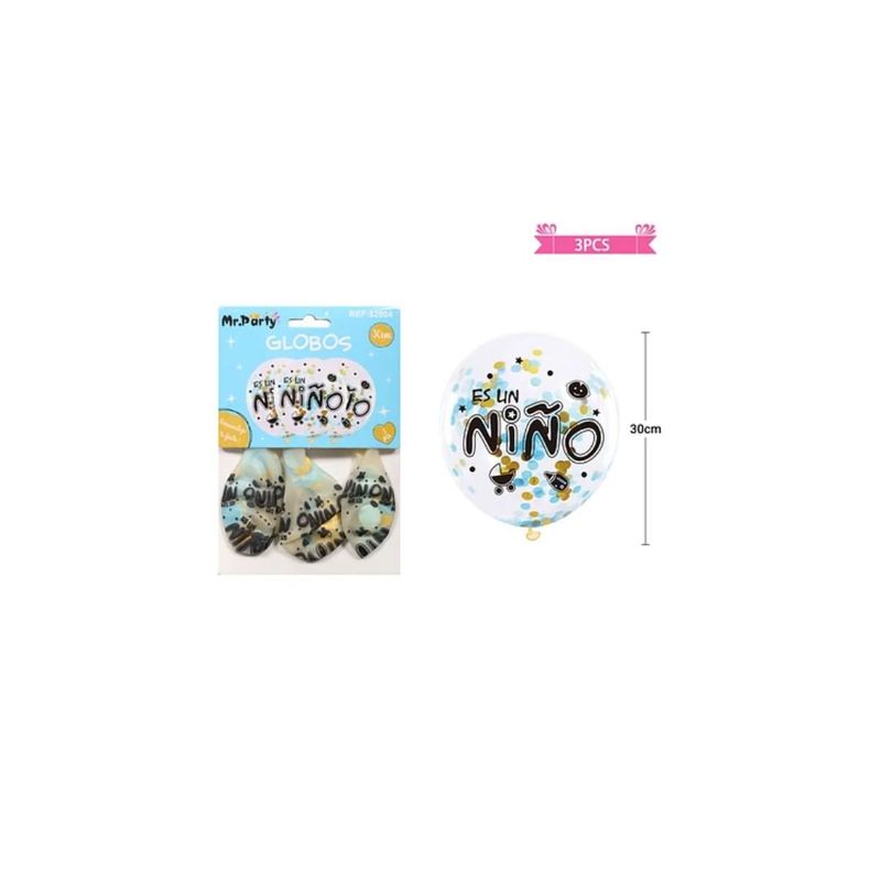 GENERICO - Globos De Látex Confetti Dorado Azul Baby Shower 30cm 3pcs