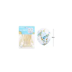 GENERICO - Globos De Látex Confetti Redondo Celeste y Dorado 30cm 5pcs
