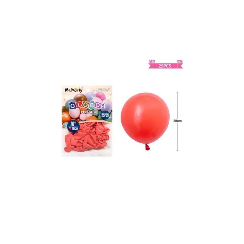 GENERICO - Globos Vintage Retro De Látex Rojo 28cm 25pcs