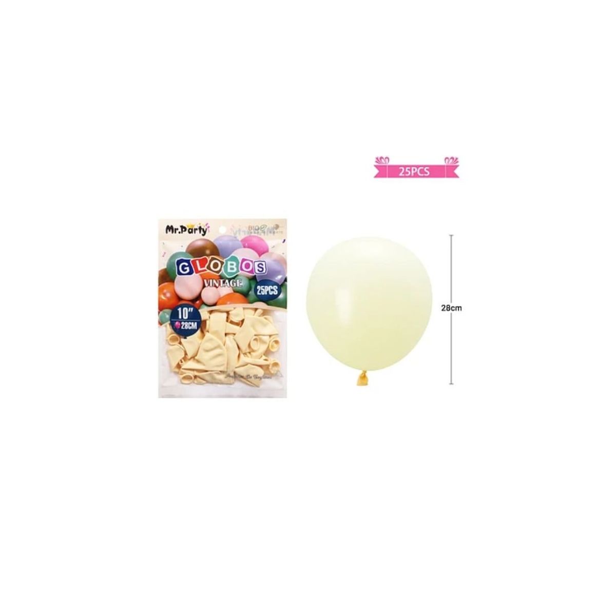 GENERICO - Globos Vintage Retro De Látex Amarillo Beige 28cm 25pcs