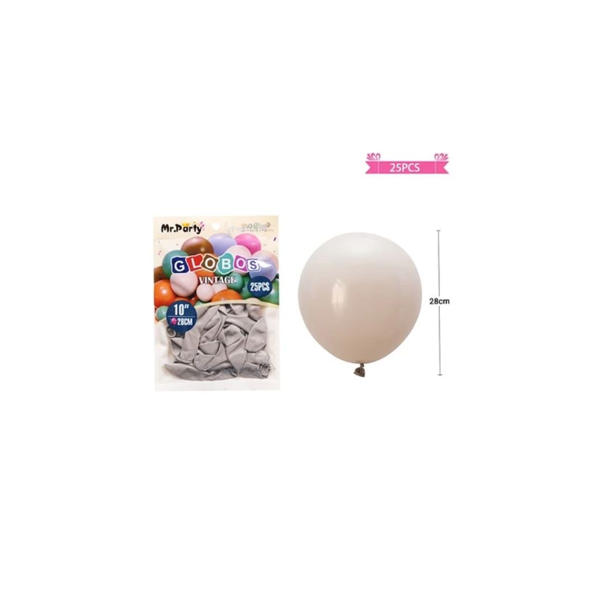 GENERICO - Globos Vintage Retro De Látex Blanco Gris 28cm 25pcs