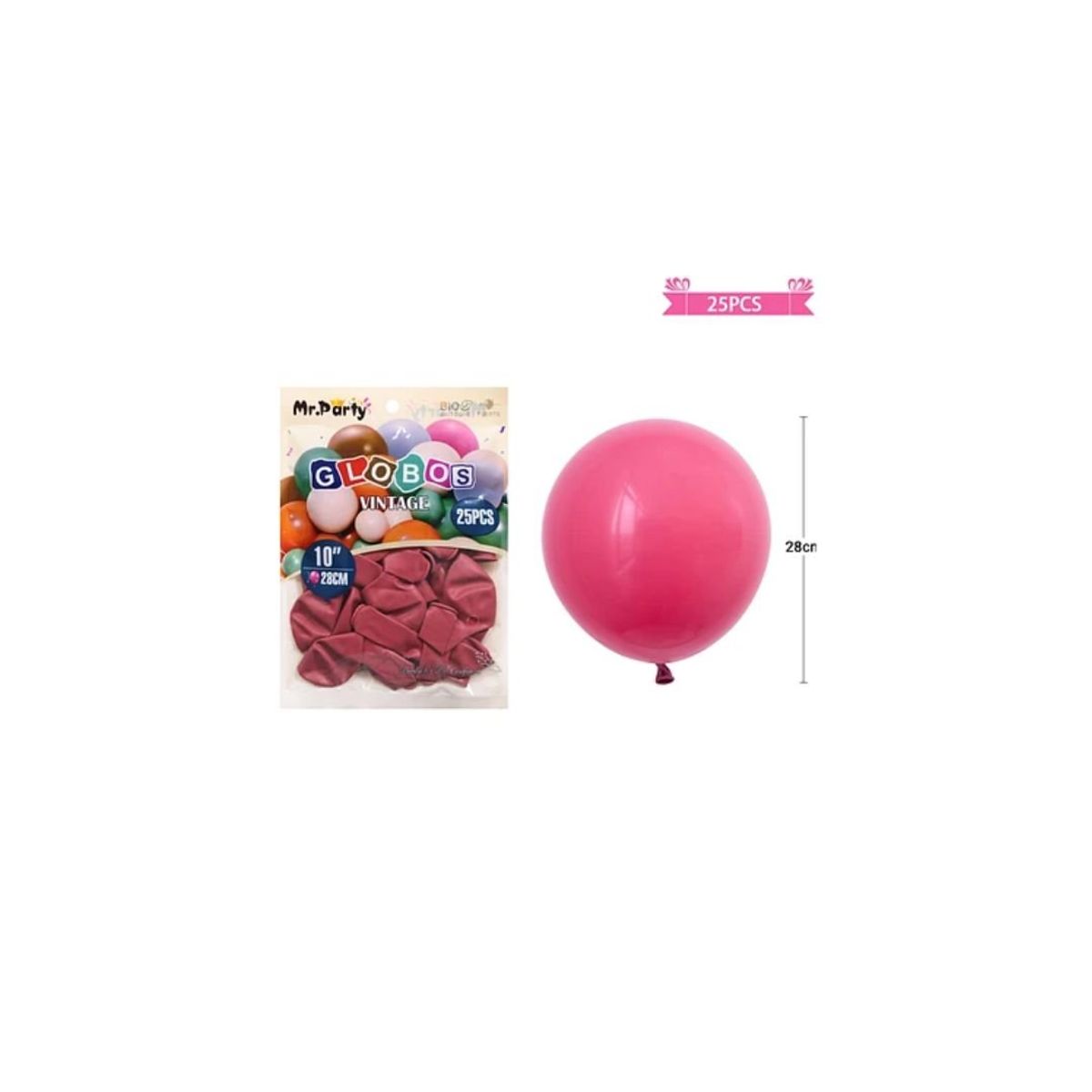 GENERICO - Globos Vintage Retro De Látex Fuscia 28cm 25pcs