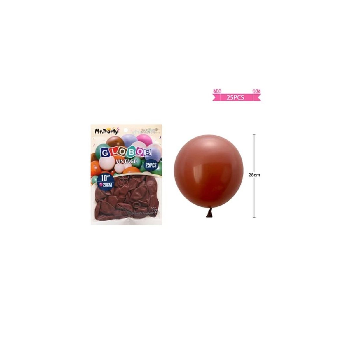 GENERICO - Globos Vintage Retro De Látex Marrón 28cm 25pcs