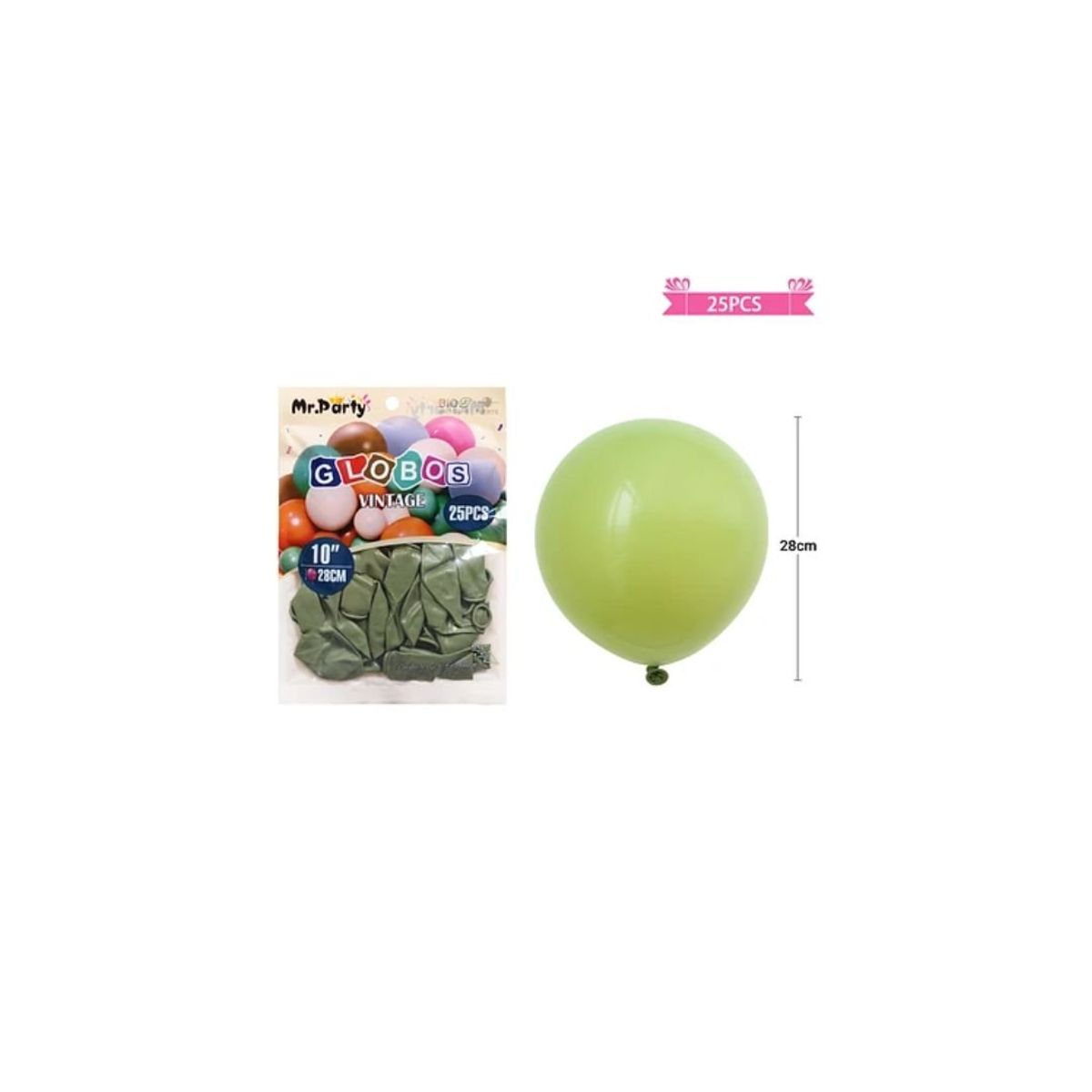 GENERICO - Globos Vintage Retro De Látex Verde 28cm 25pcs