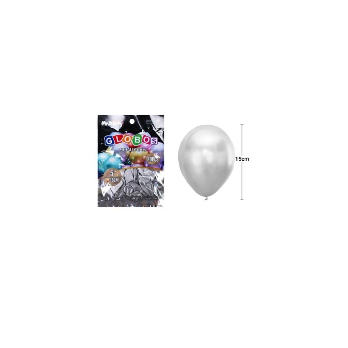 GENERICO - Globos De Látex Plateado Cromados Metalizados 15cm 20pcs
