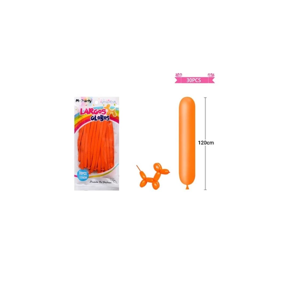 GENERICO - Globos Largos Naranja 120cm 30pcs